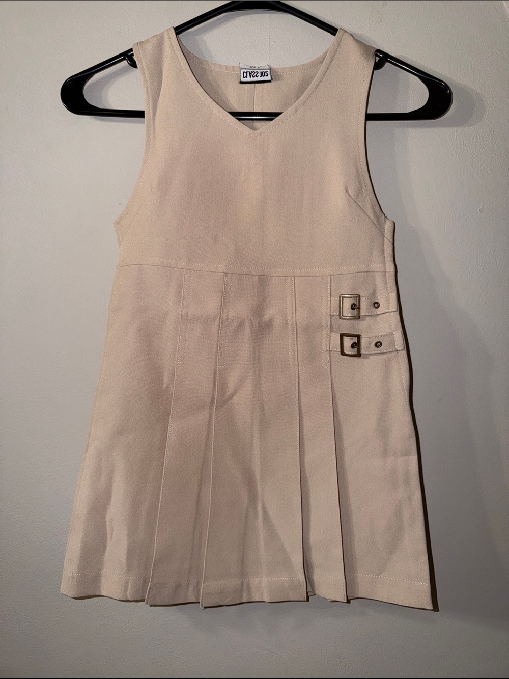 Girls Cream Pleated Formal Jumper with Double Buckle Detail - City 2 Kids